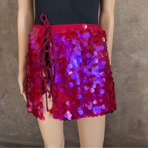 Red Purple Sequin Mini Skirt Sz L Holiday Skirt, Party Skirt, Disco Skirt RETRO